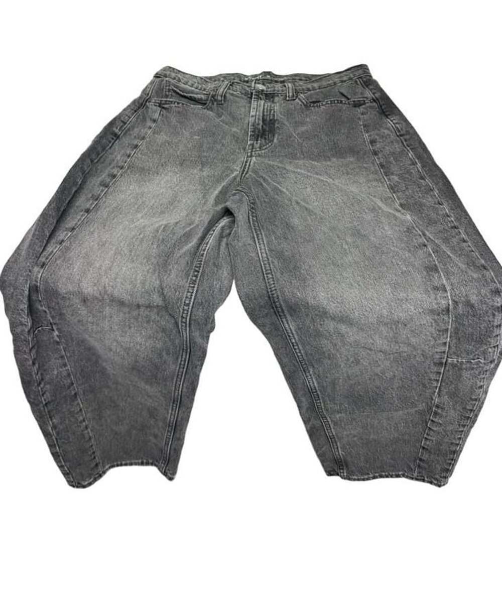 Old Navy High-Rise Barrel Leg Jeans Size 10 Dark Gray Seam Detail Denim